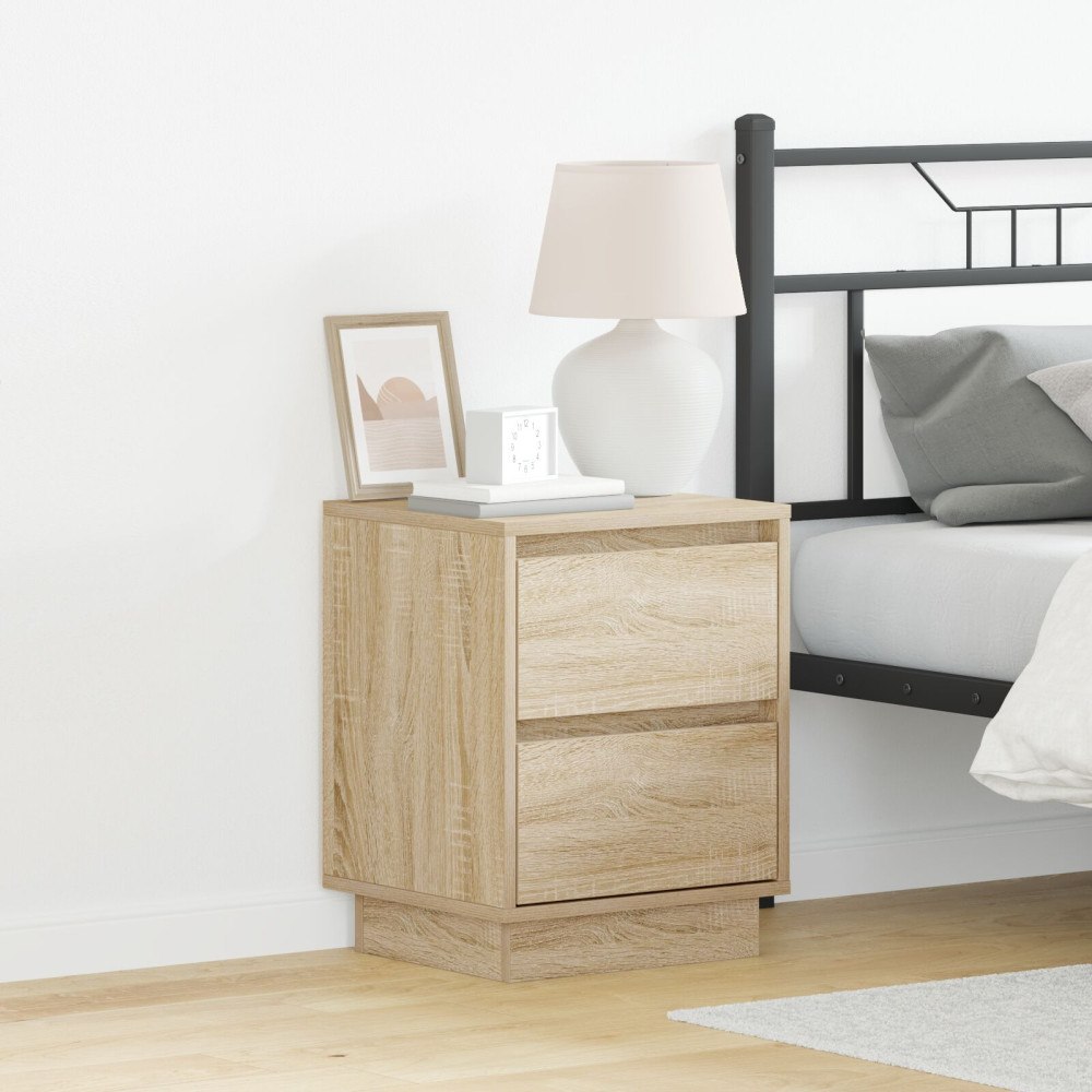 vidaXL Sängbord med LED-lampor Sonoma Ek 39x34.5x50 cm