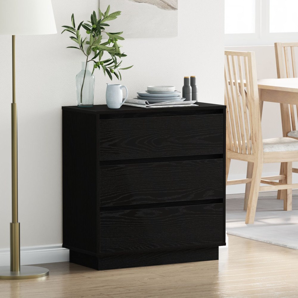 vidaXL Sängskåp med LED svart ek 71x34,5x75 cm konstruerat trä