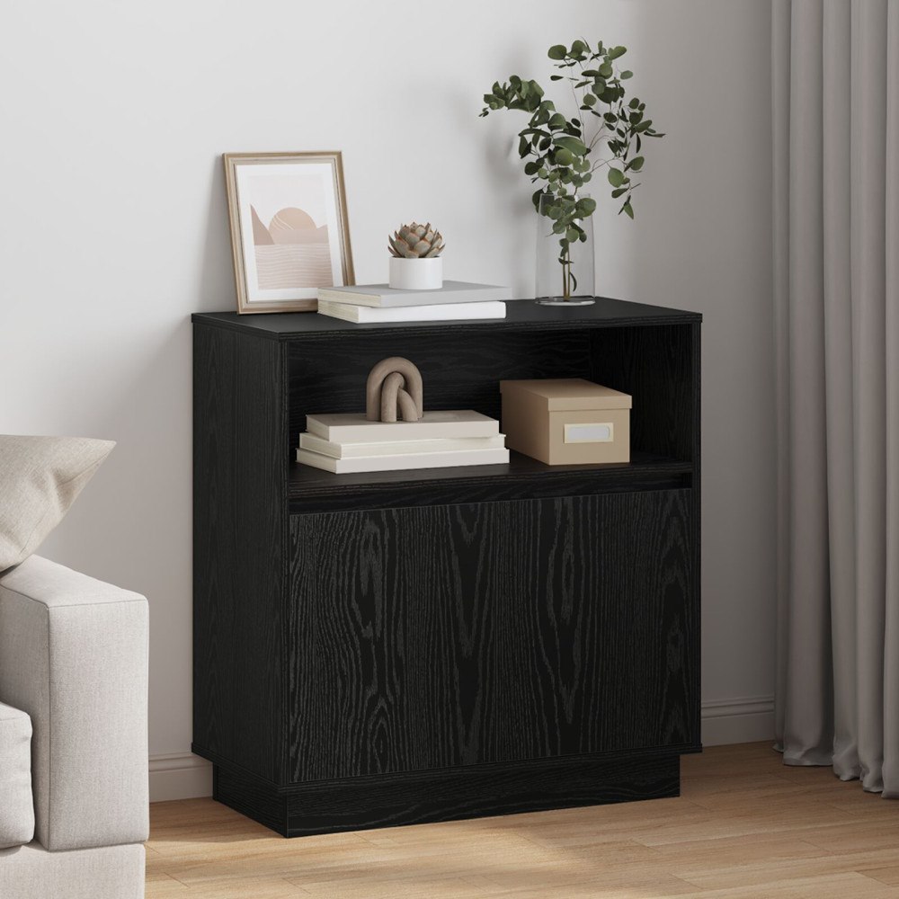 vidaXL Sideboard med LED Svart Ek 71x34,5x75 cm Konstruerat trä