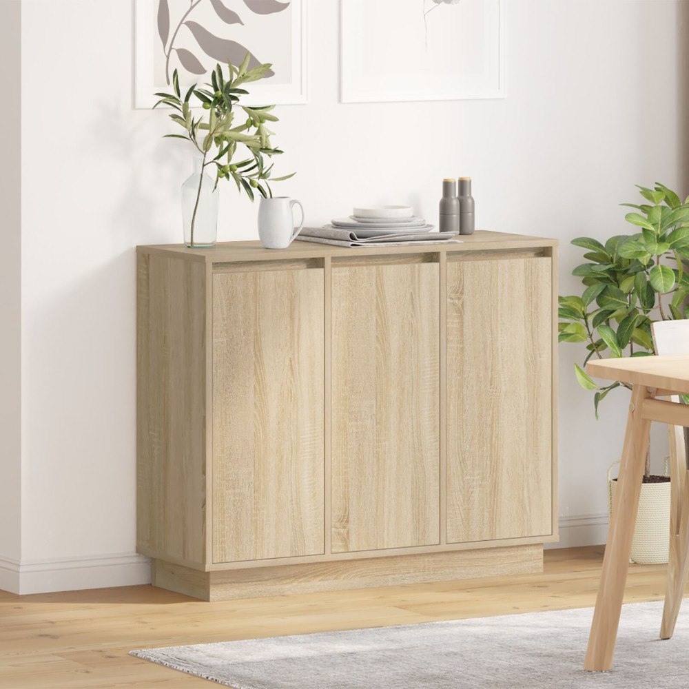 vidaXL Skåp med LED Sonoma Ek 90x32x75 cm Byggt av trä