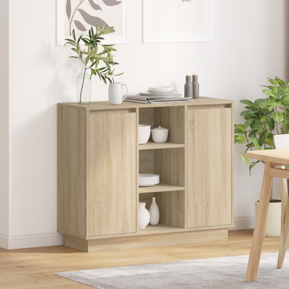 vidaXL Skåp med LED Sonoma Ek 90x32x75 cm Konstruerat trä