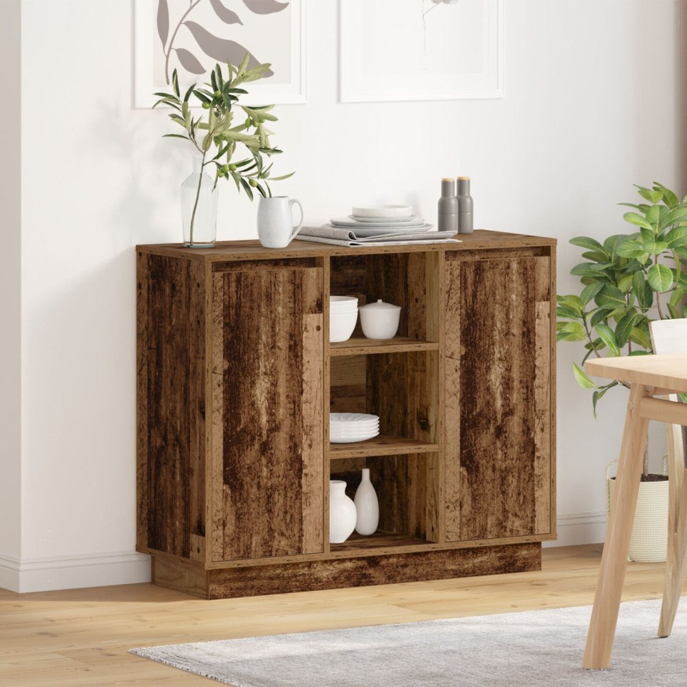 vidaXL Sideboard med LED Gamla trä 90x32x75 cm Konstruerat trä
