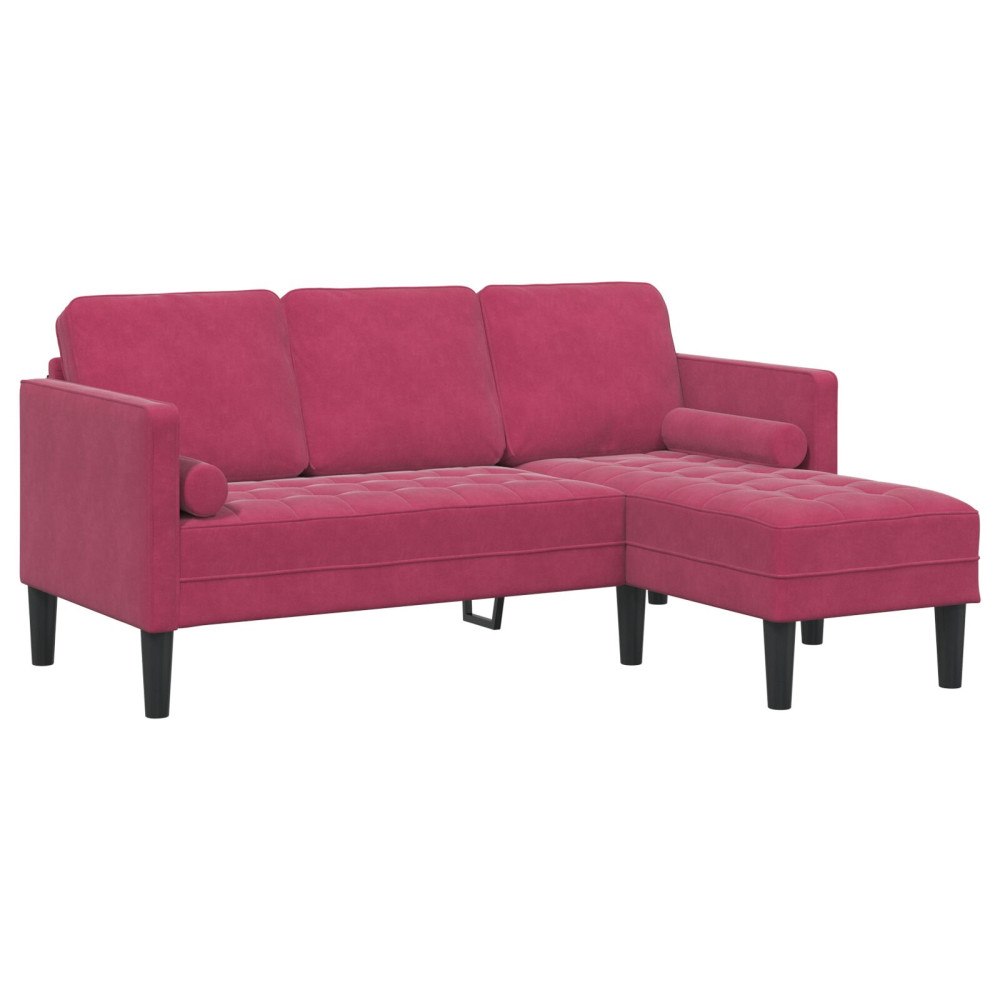 vidaXL 3-sitssoffa med chaise L-formad vinröd 160 cm sammet