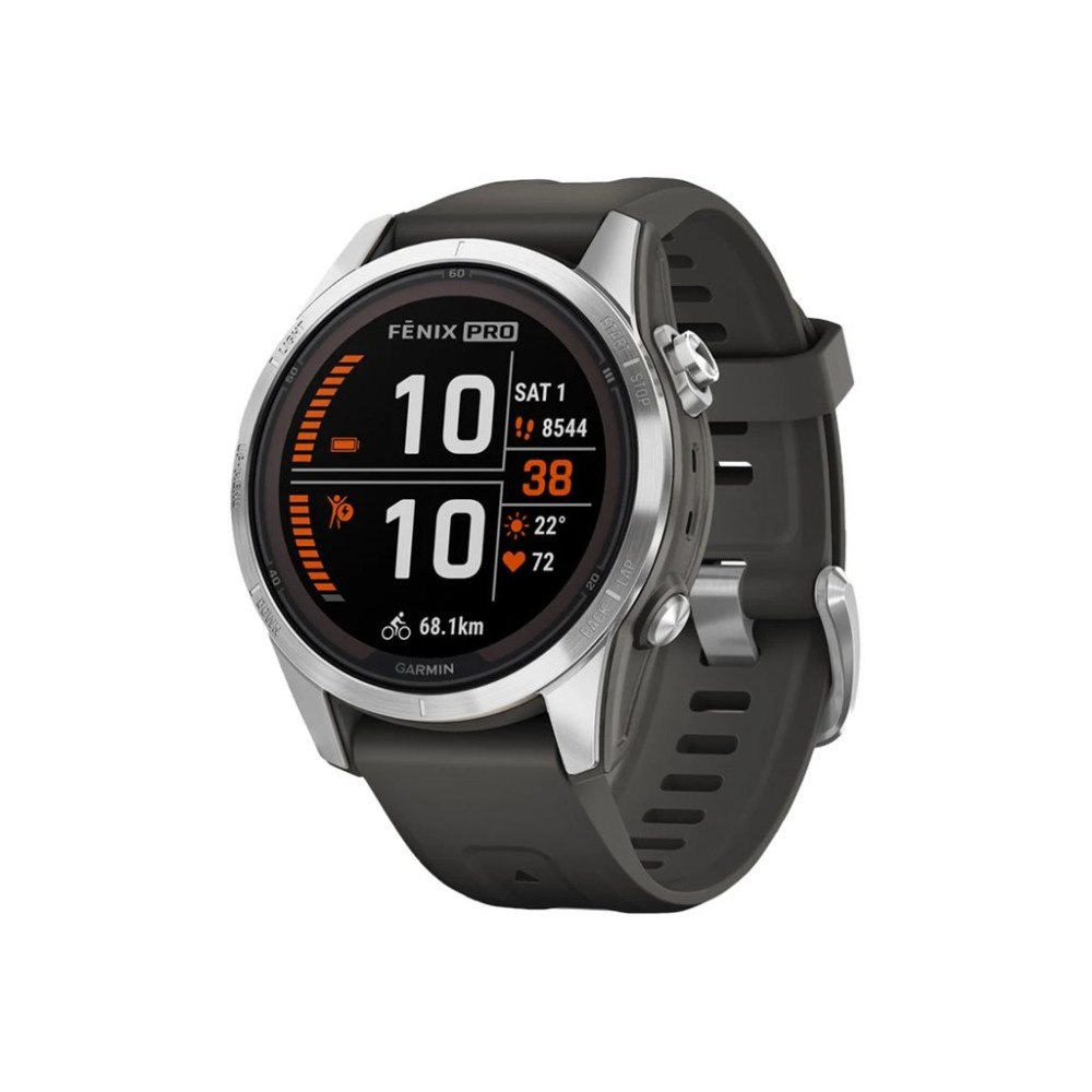 Garmin Garmin fēnix 7S Pro Solar Edition - fiberförstärkta polymerer - Ja smart klocka med band - grafit - 32 GB - silver