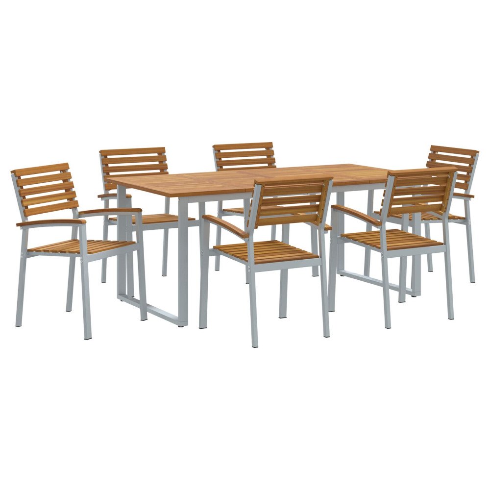 vidaXL 7 delar matgrupp i solid akacia och metall
