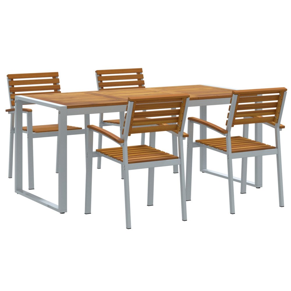 vidaXL 5-delars Trädgårds matgrupp Massivt Teak och Metall