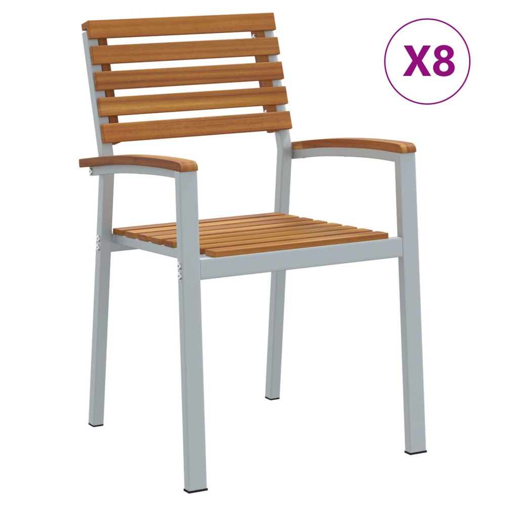 vidaXL Stapelbara Trädgårdsstolar 8 st Solid Akacia och Metall