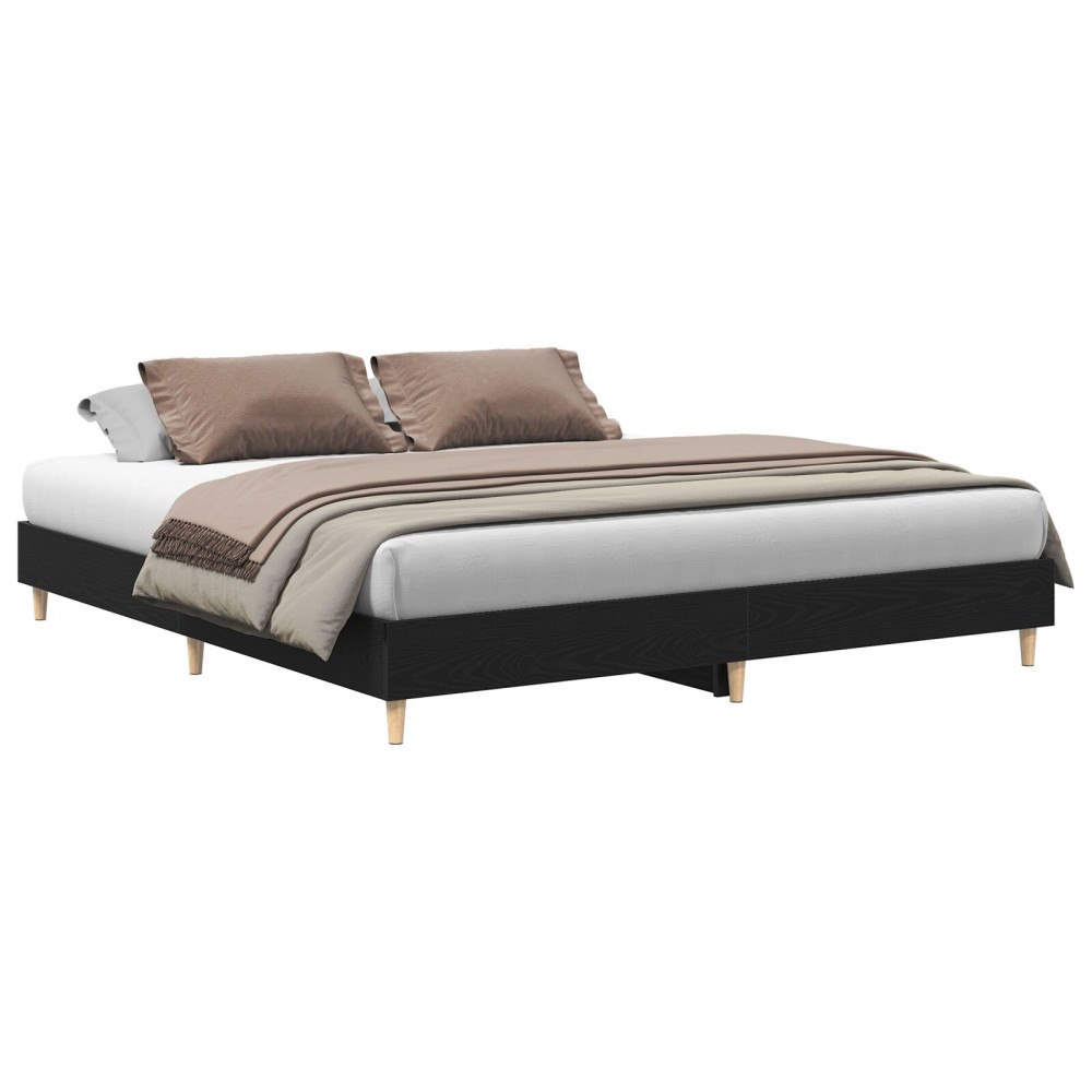 vidaXL Sängram Svart Ek 203 x 163 x 25 cm Konstruerat trä