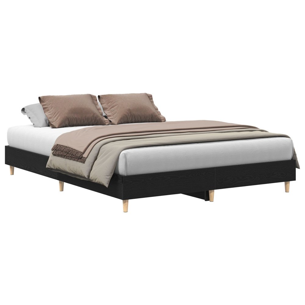 vidaXL Sängram Svart ek 150x200 cm Ingenjörat trä