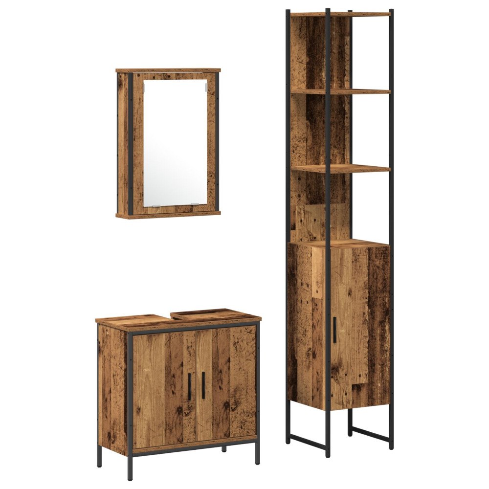 vidaXL 3-delat Badrumsfurniture Set Gammalt Trä