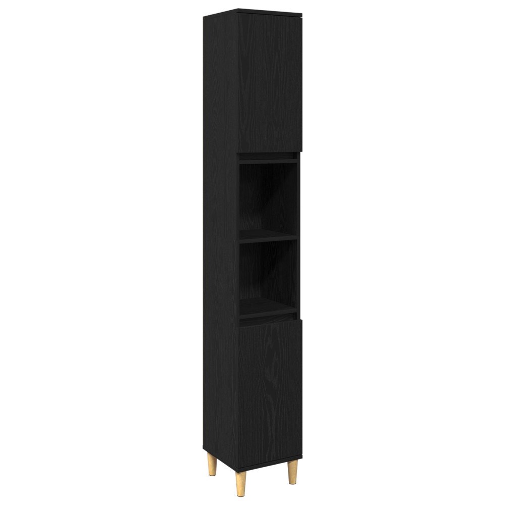 vidaXL 3 Delars Badrums Möbelset Svart Ek Konstruerat Trä, vidaXL Badrumskåp Svart Ek 30x30x190 cm Konstruerat Trä, vidaXL Badr...
