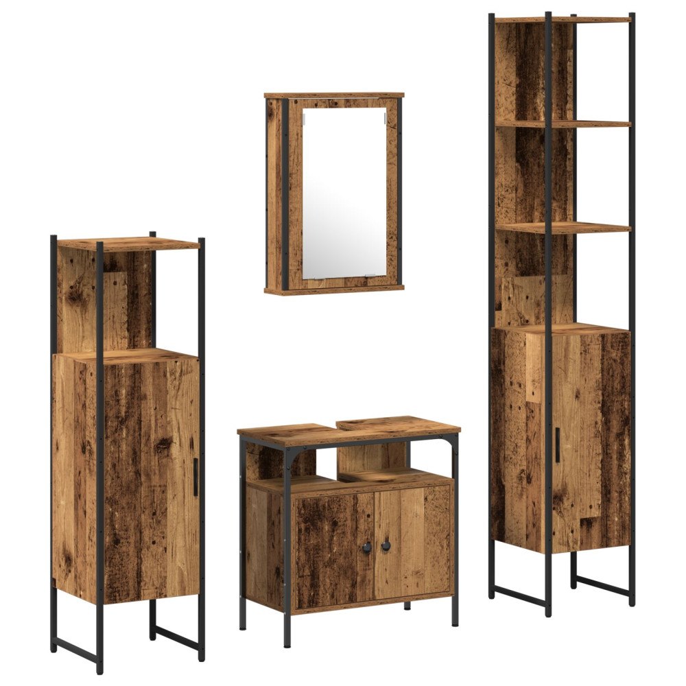 vidaXL Badrumsmöbelset med hylla 4 pcs Gammalt trä 33 x 33 x 185.5 cm