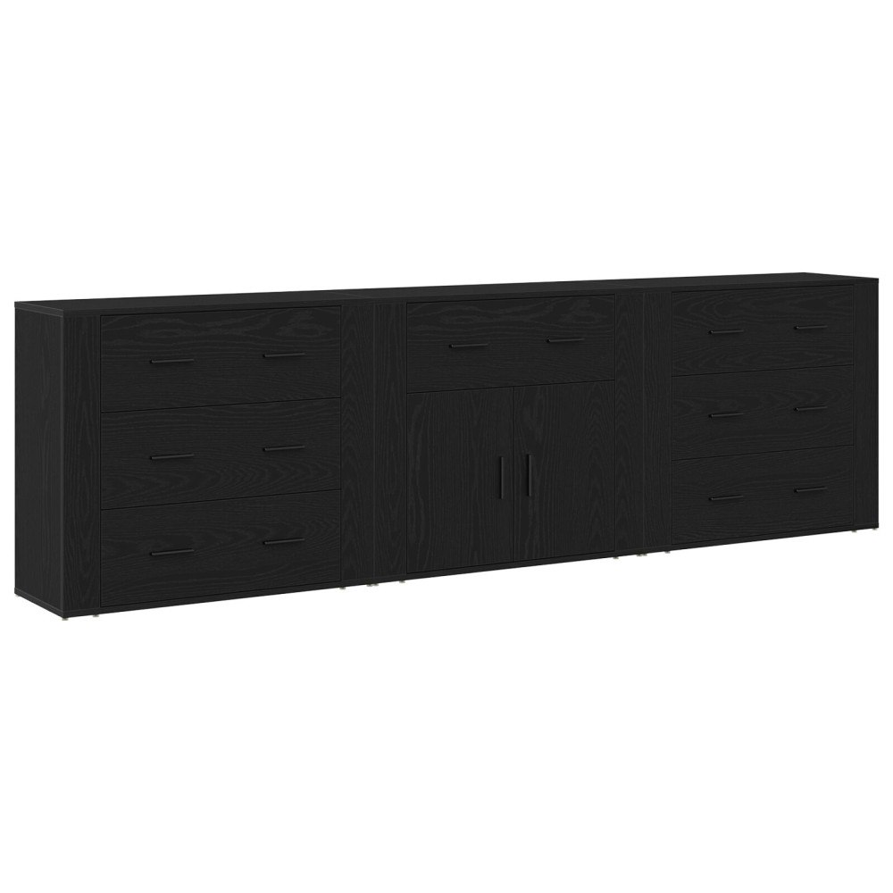 vidaXL Sideboards 3 st Svart Ek Konstruerat trä