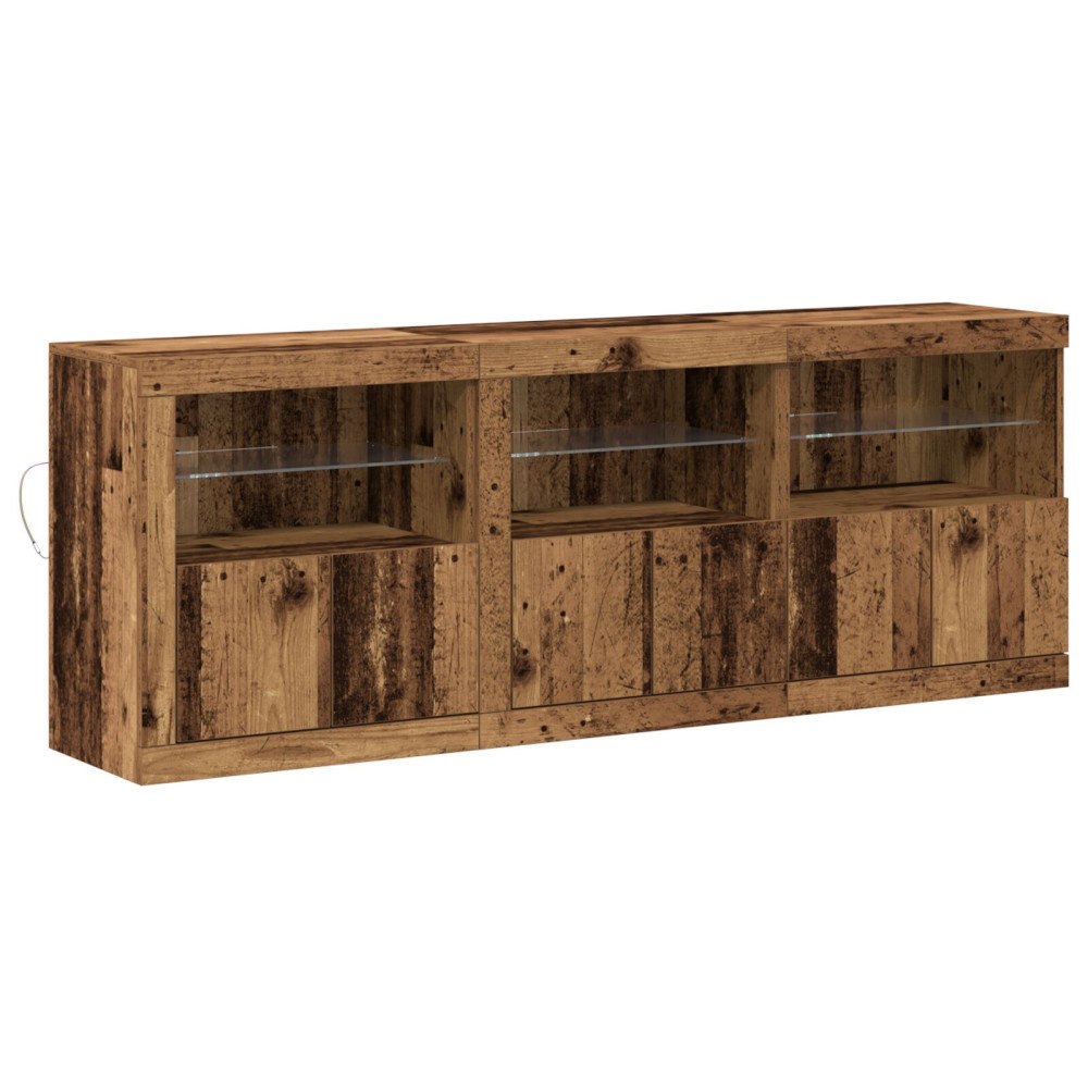 vidaXL sideboard med LED-lampor Gammalt trä 181,5x37x67 cm Massivt trä