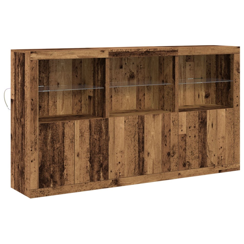vidaXL sideoarmar med LED-lampor gamla trädet 181.5x37x100 cm konstruerat trä