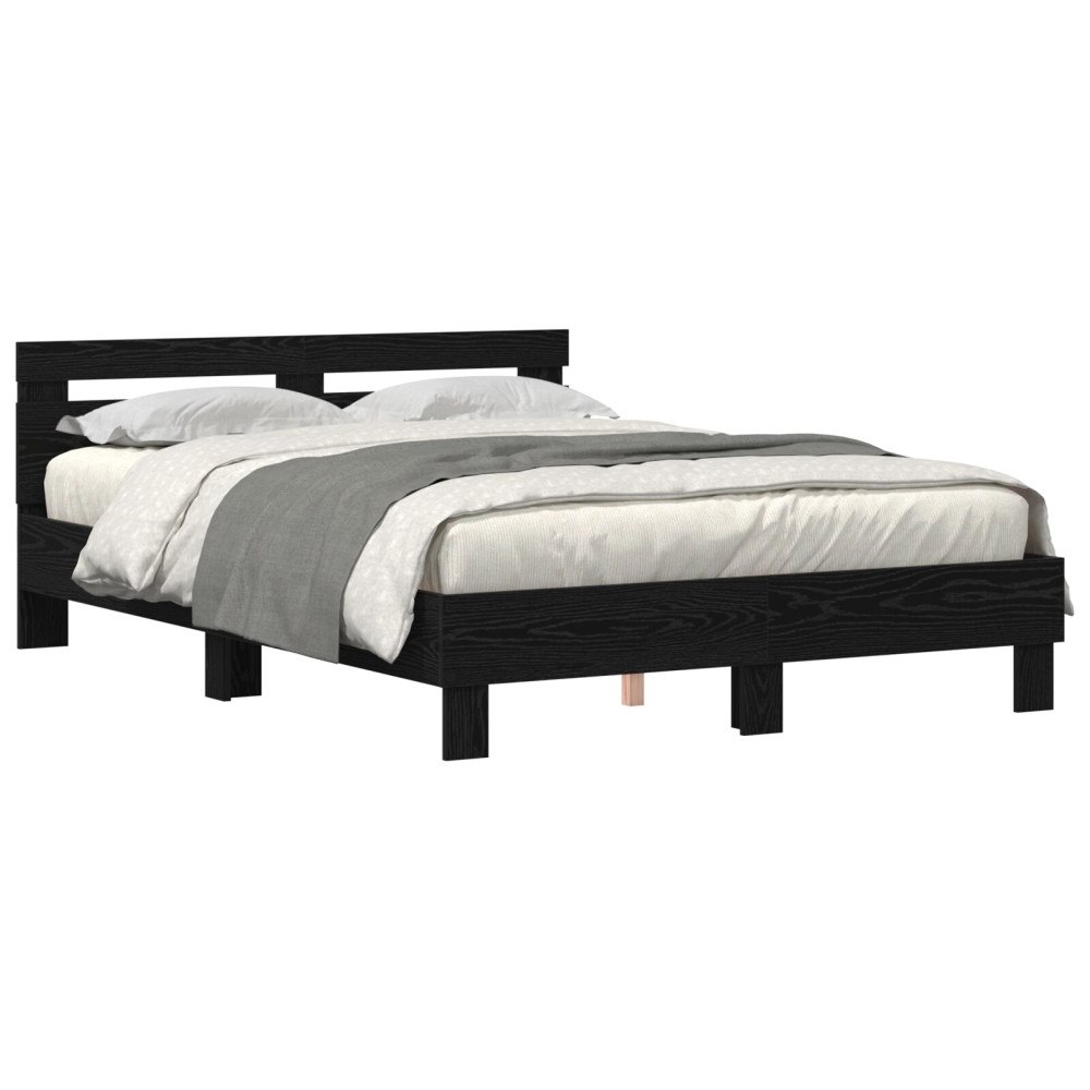 vidaXL Sängram med huvudgavel Svart Ek 140 x 190 cm Konstruerat trä