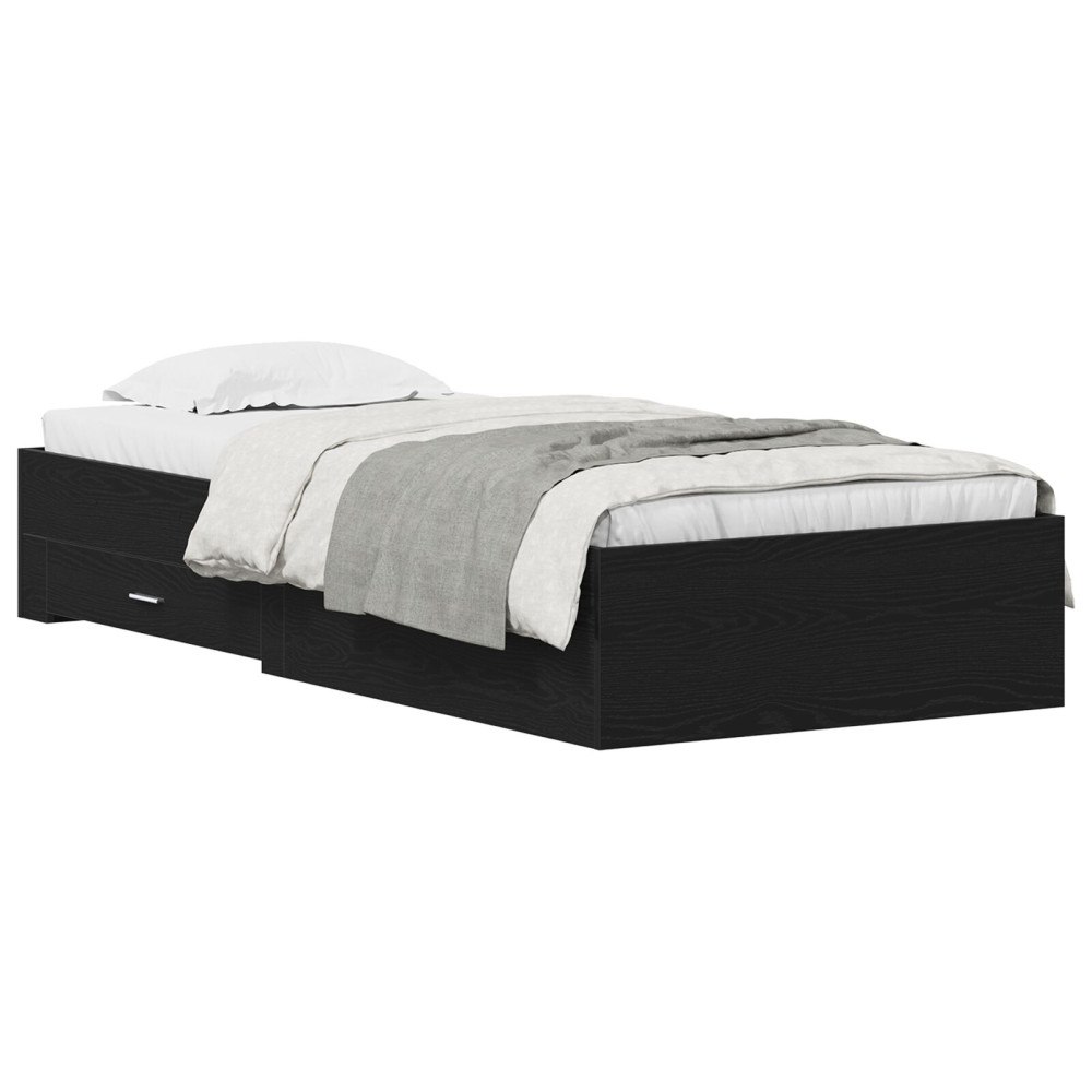 vidaXL Sängram med låda Svart Ek 100 x 200 cm Konstruerat trä