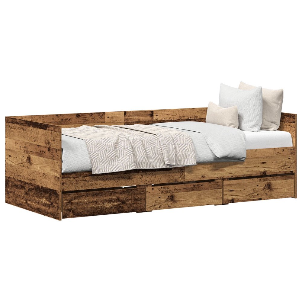 vidaXL Sängsoffa med låda Gammalt trä 90 x 190 cm Konstruerat trä