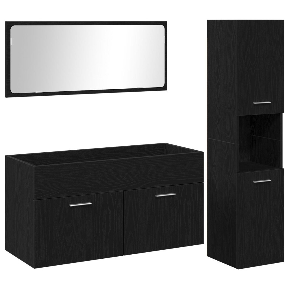 vidaXL Badmöbelset 3 pcs Svart Ek 60 x 38.5 x 46 cm Konstruerat trä