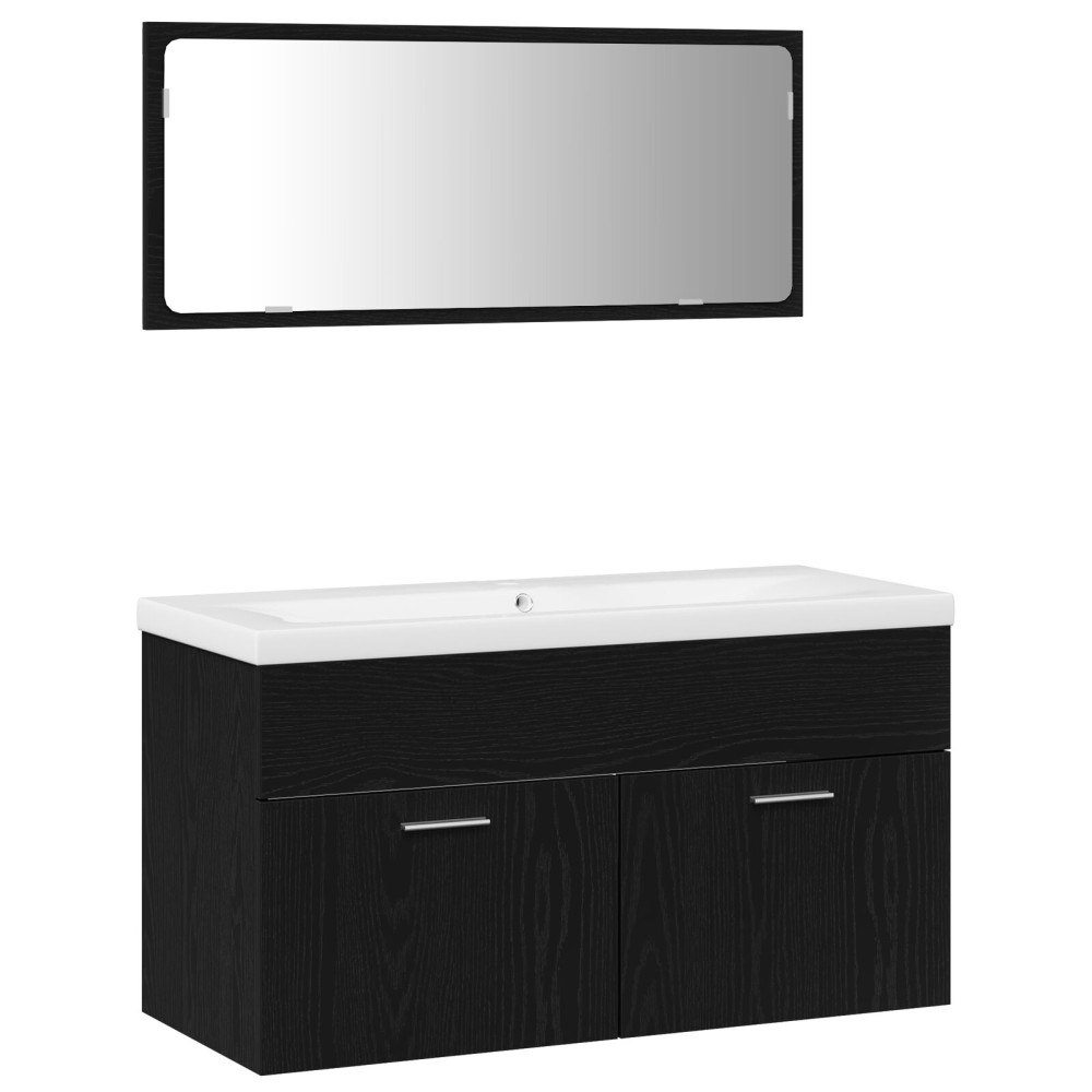 vidaXL Badrumsmöbelset Väggmonterad 3 pcs Svart Ek 90 x 38.5 x 46 cm
