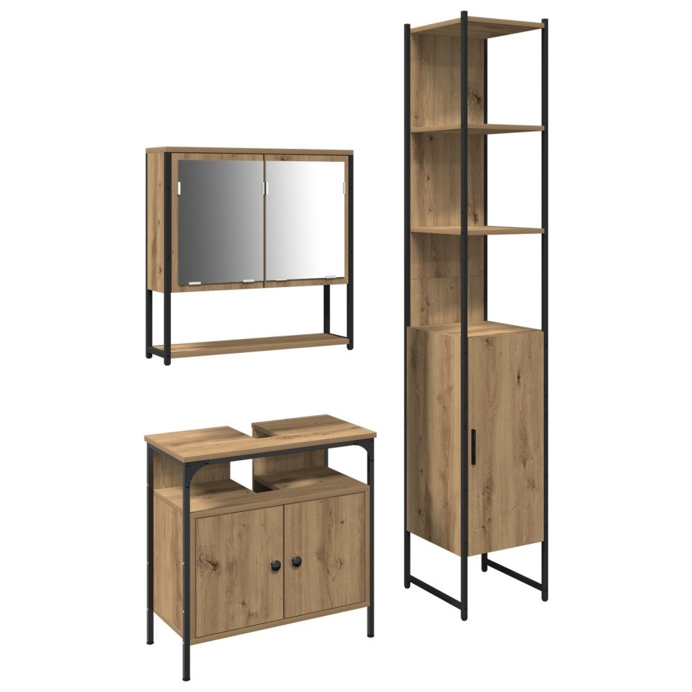 vidaXL Badrumsmöbelset med hylla 3 pcs artisan ek 33 x 33 x 185.5 cm