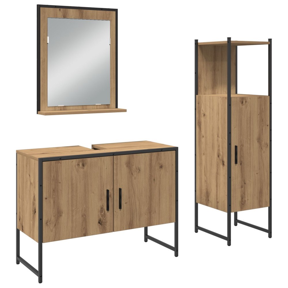 vidaXL Badrumsmöbelset 3 pcs Brun 33 x 33 x 102,5 cm Konstruerat trä