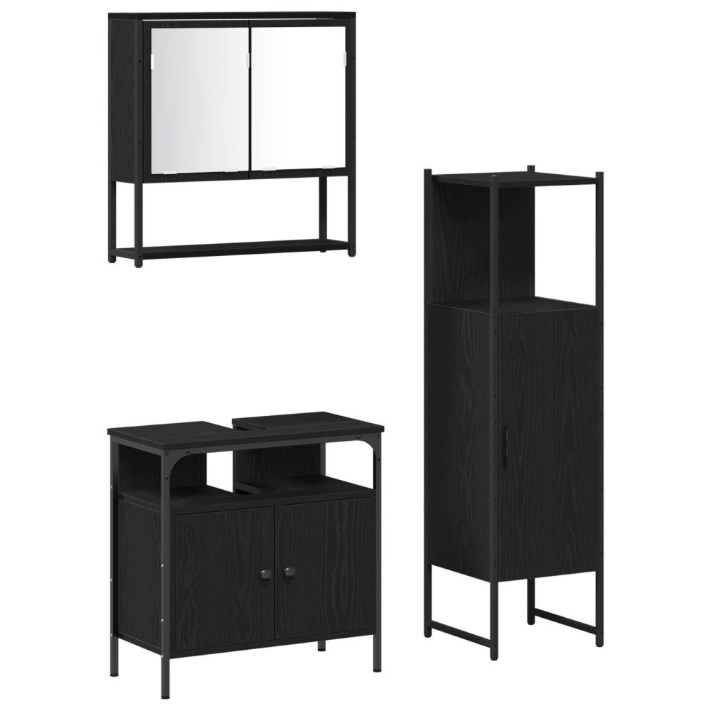 vidaXL Badrumsmöbelset 3 pcs Svart 33 x 33 x 120.5 cm Konstruerat trä