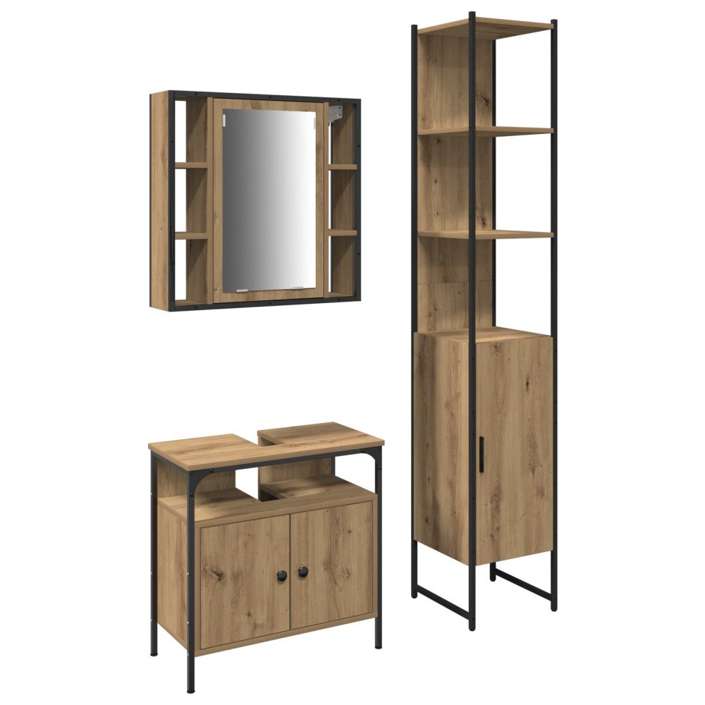 vidaXL Badrumsskåpsset med hylla 3 pcs artisan ek 33 x 33 x 185.5 cm