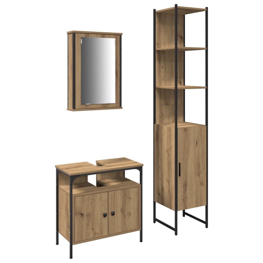 vidaXL Badrumsmöbelset med hylla 3 pcs artisan ek 33 x 33 x 185.5 cm