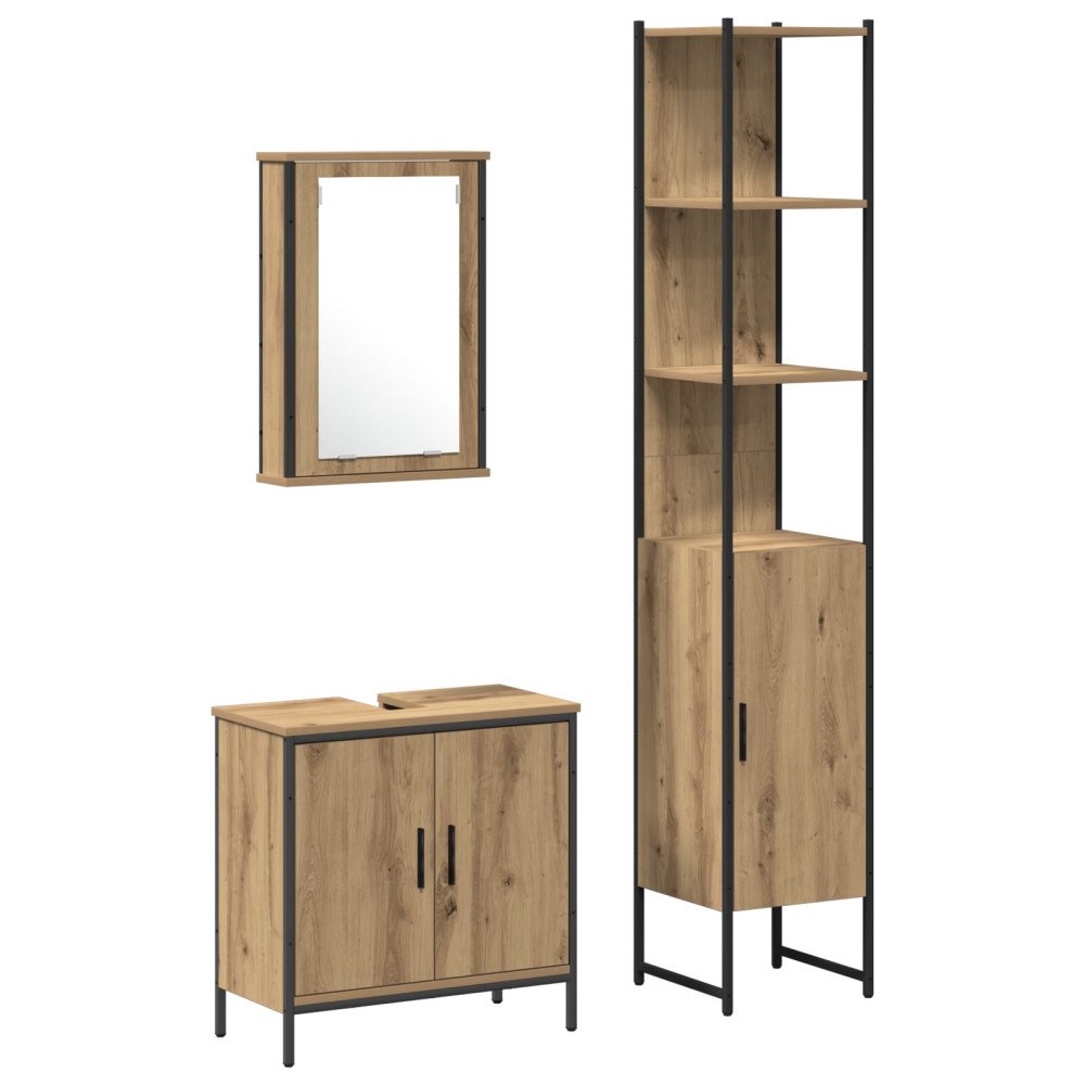 vidaXL Badrumsmöbelset 3 pcs Brun 33 x 33 x 185.5 cm Konstruerat trä