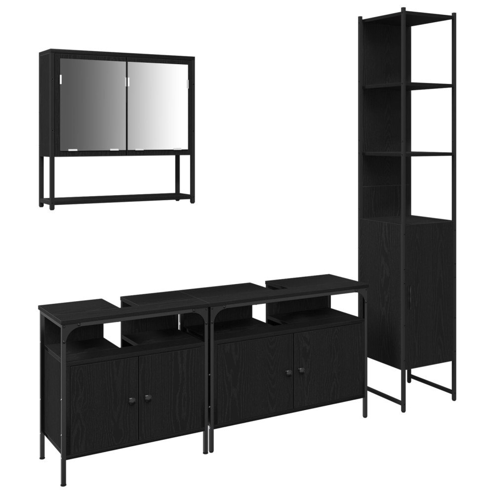 vidaXL Badrumsmöbelset med hylla 4 pcs Svart ek 33 x 33 x 185.5 cm