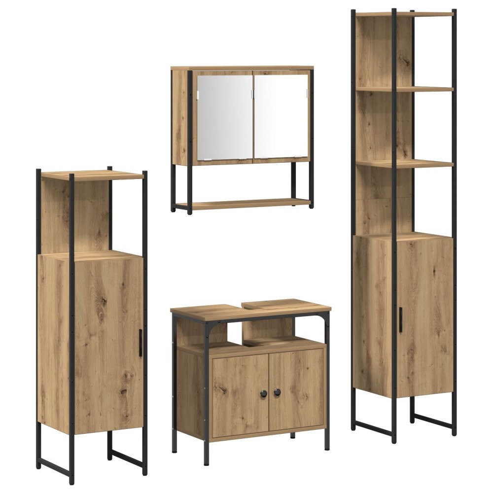 vidaXL Badrumsmöbelset med hylla 4 pcs artisan ek 33 x 33 x 185.5 cm