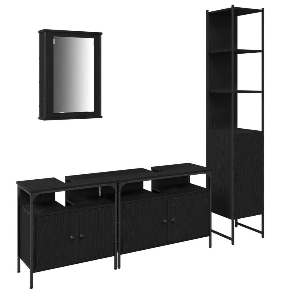 vidaXL Badrumsmöbelset med hylla 4 pcs Svart ek 33 x 33 x 185.5 cm