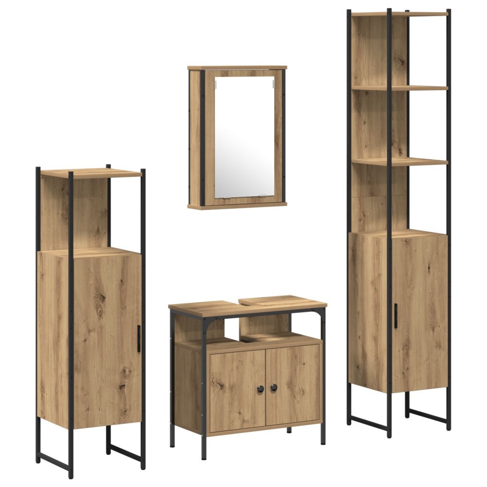 vidaXL Badrumsmöbelset med hylla 4 pcs artisan ek 33 x 33 x 185.5 cm