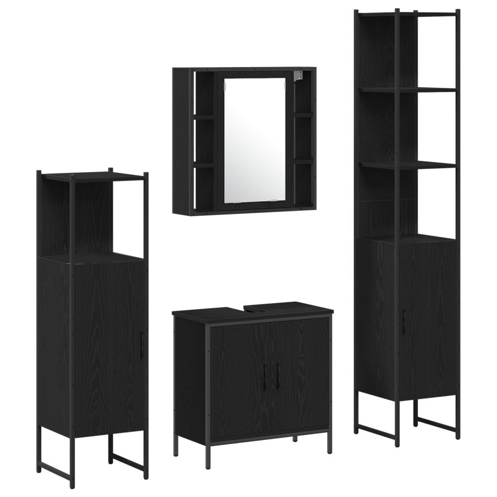 vidaXL Badrumsmöbelset 4 pcs Svart 33 x 33 x 185.5 cm Konstruerat trä