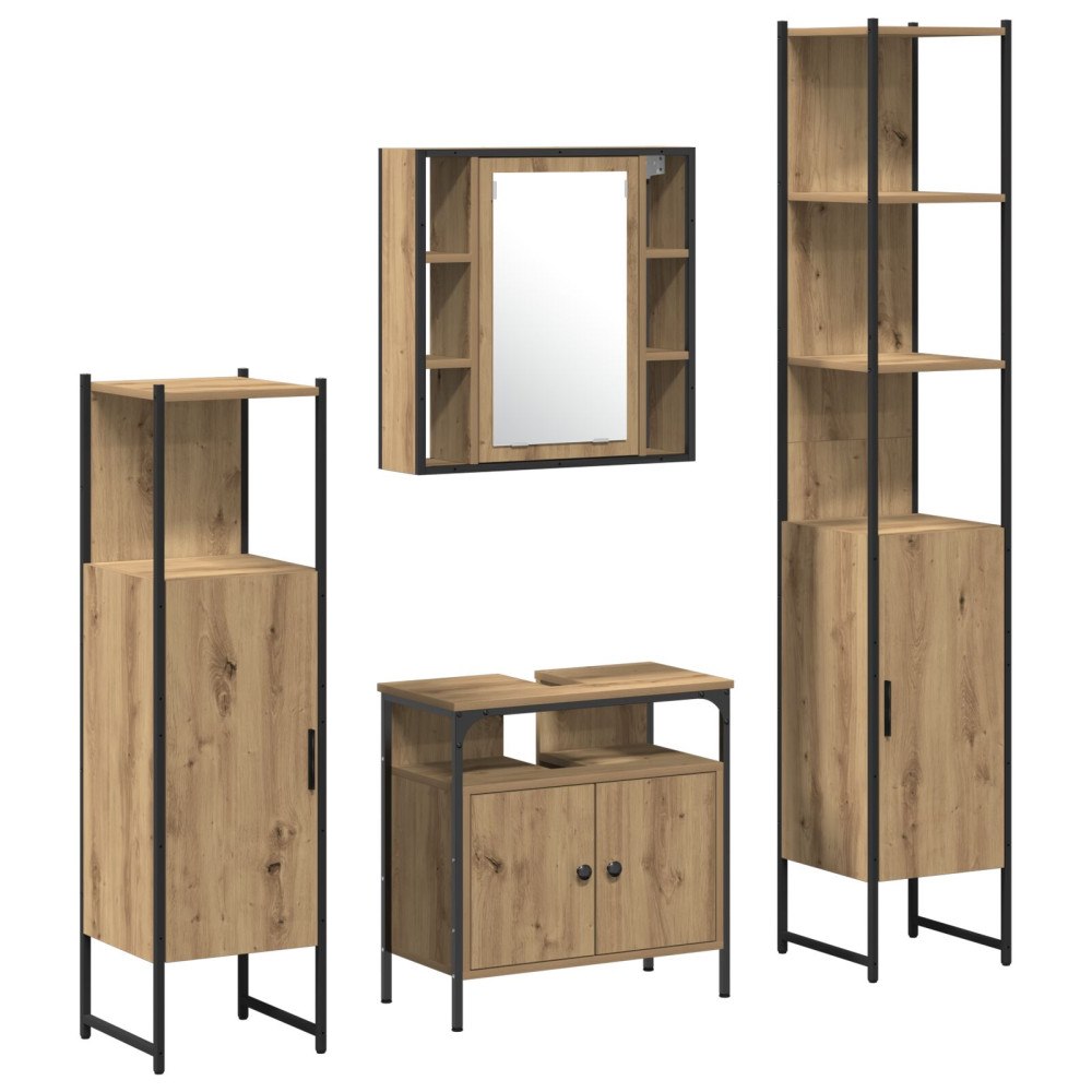 vidaXL Badrumsskåpsset med hylla 4 pcs artisan ek 33 x 33 x 185.5 cm