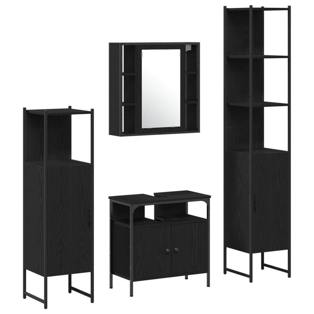 vidaXL Badrumsskåpsset med hylla 4 pcs Svart ek 33 x 33 x 185.5 cm