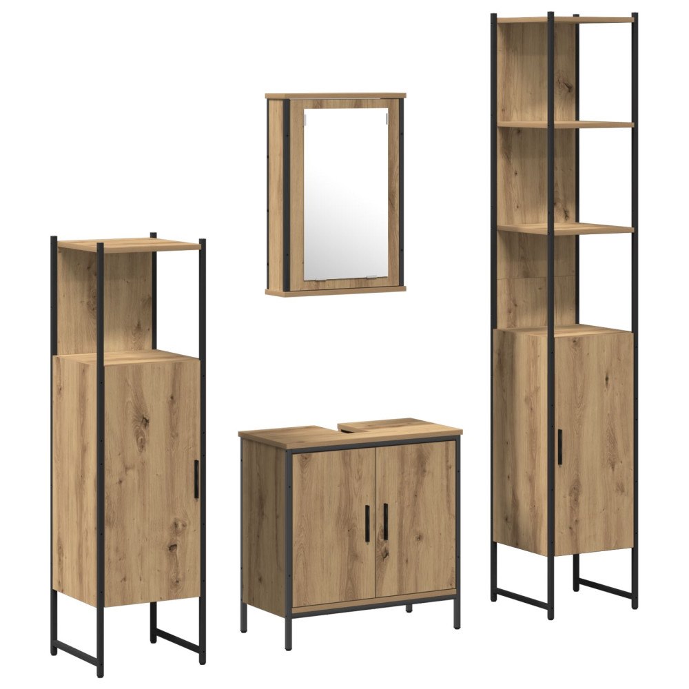 vidaXL Badrumsmöbelset 4 pcs Brun 33 x 33 x 185.5 cm Konstruerat trä