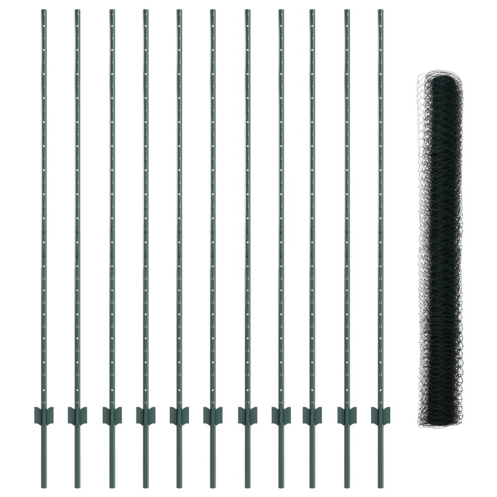 vidaXL Stängselstolpar 11 st U-kanal Grön 160 cm Stål