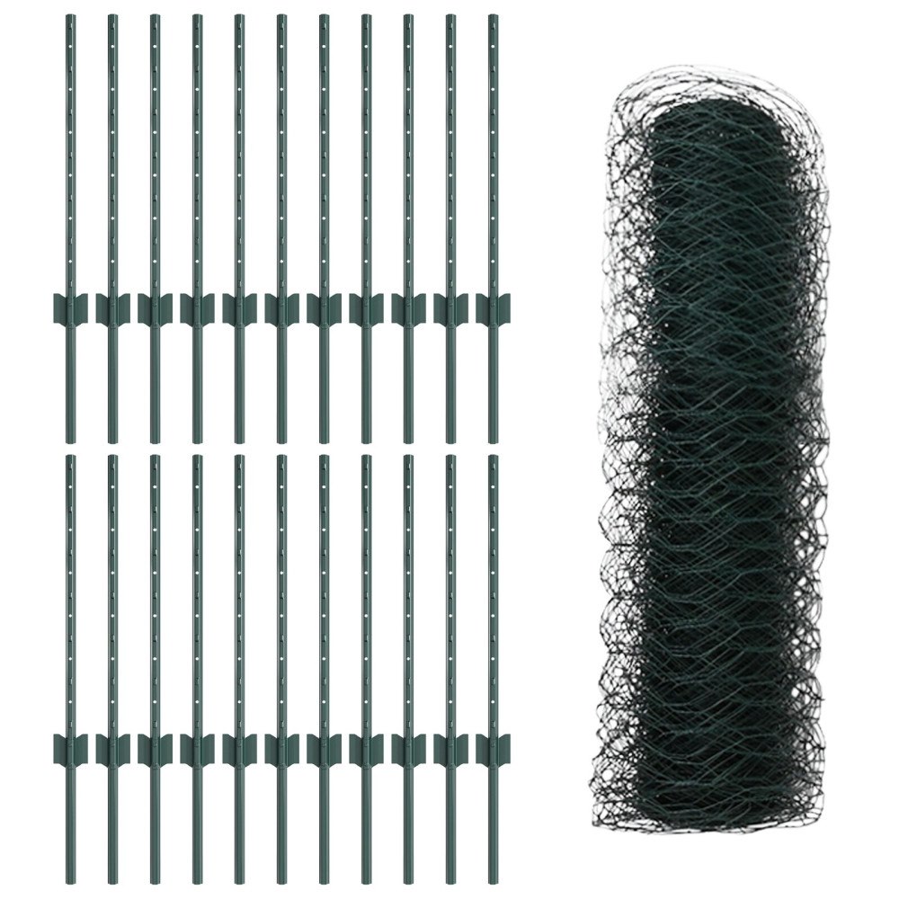 vidaXL Stängselstolpar 11 st U-Kanal Grön 60 cm Stål