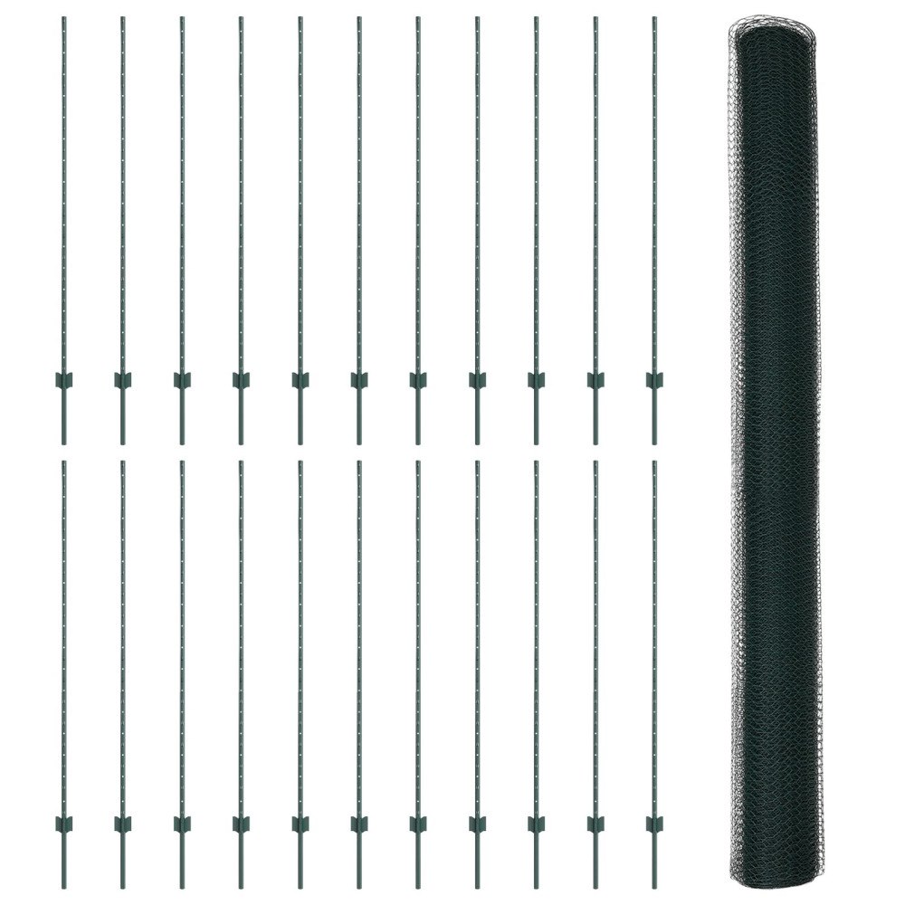 vidaXL Stängselstolpar 11 st U-kanal Grön 160 cm Stål