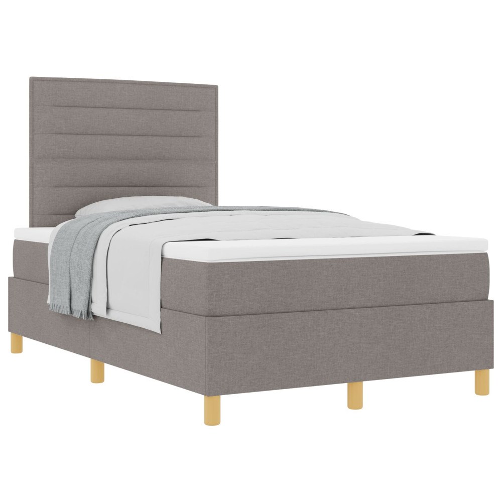 vidaXL Bäddfjäder med madrass med huvudgavel Taupe 120 x 190 cm tyg
