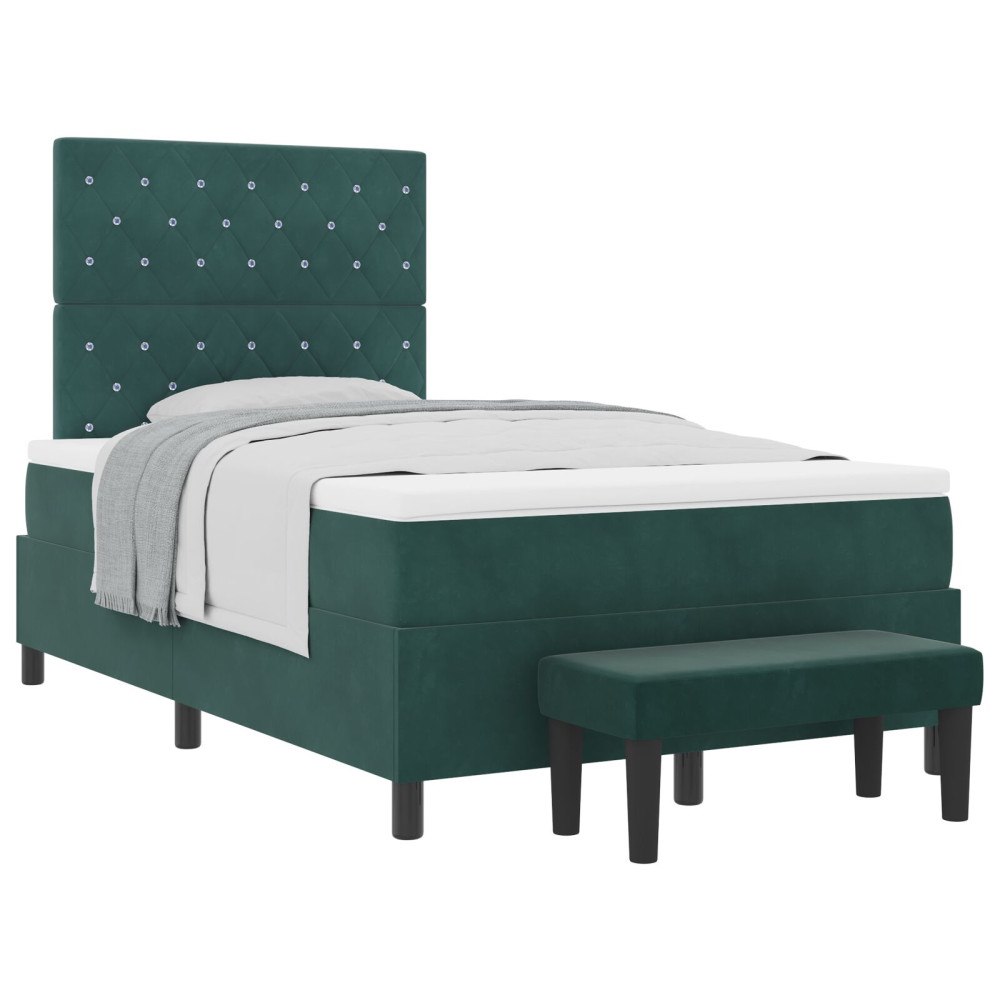 vidaXL Bäddfjäder med madrass & bänk mörkgrön 120x190 cm sammet