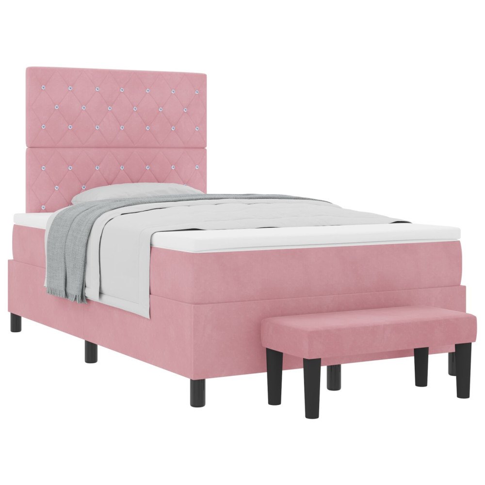 vidaXL Bäddfjäder med huvudgavel Rosa 200 x 120 cm Sammet