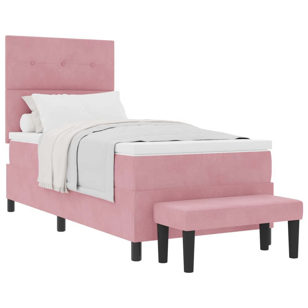 vidaXL Bäddfjäder med huvudgavel Rosa 200 x 90 cm Sammet