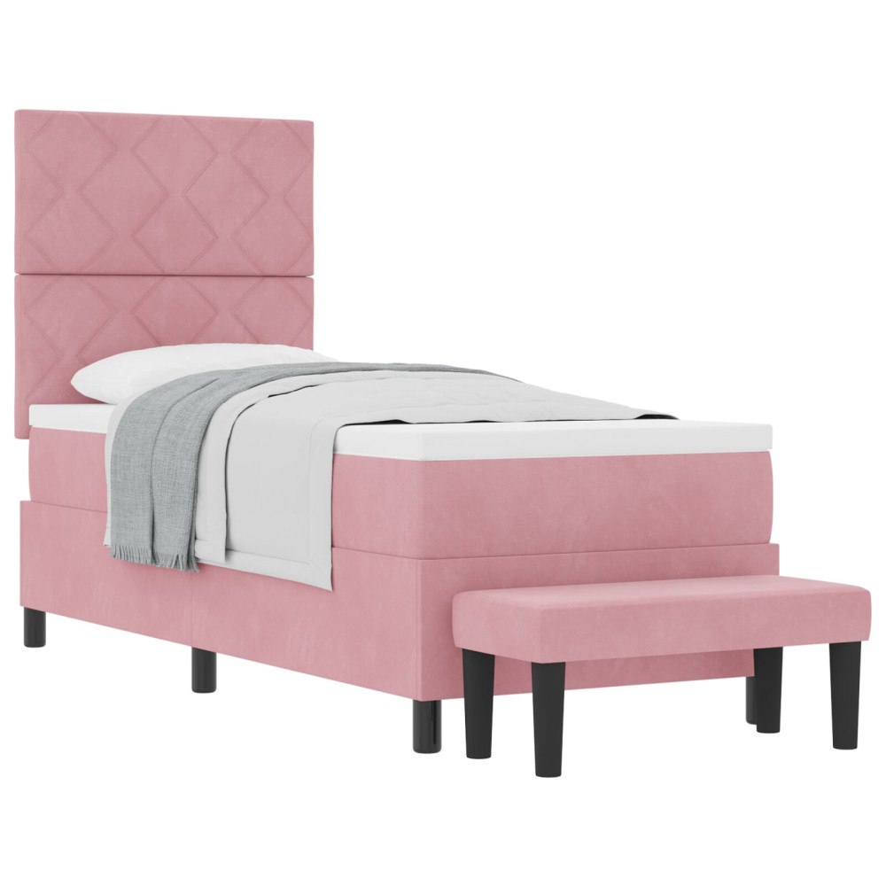 vidaXL Bäddfjäder med madrass med huvudgavel Rosa 80 x 200 cm Sammet