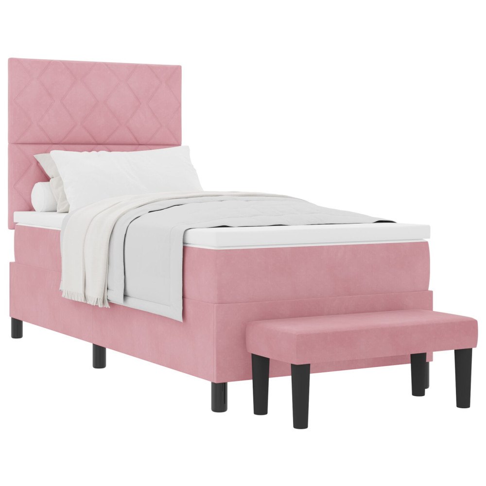 vidaXL Bäddfjäder med huvudgavel Rosa 190 x 90 cm Sammet