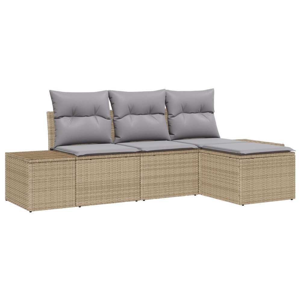 vidaXL 4-delars trädgårdsoff-set med kuddar Beige Poly-rotting