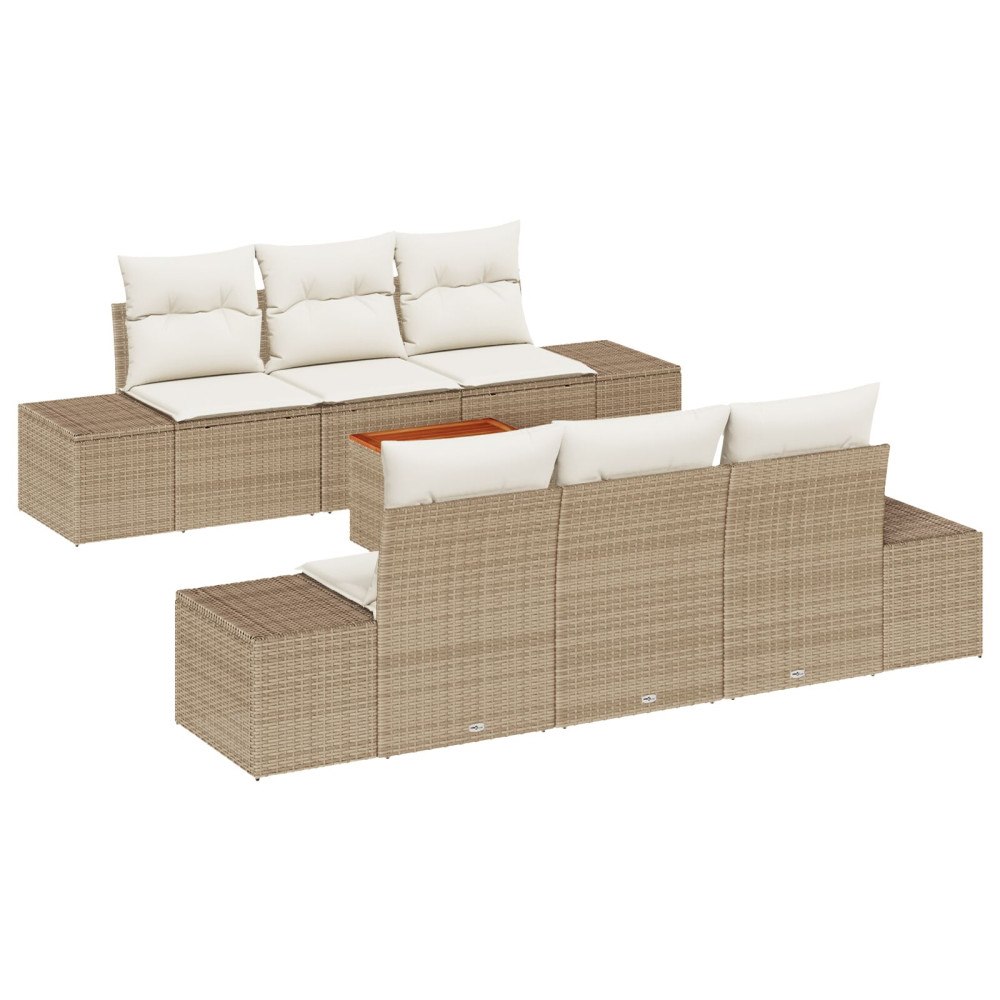 vidaXL 7-delars trädgårdsoffset med kuddar Beige poly rattan akacia