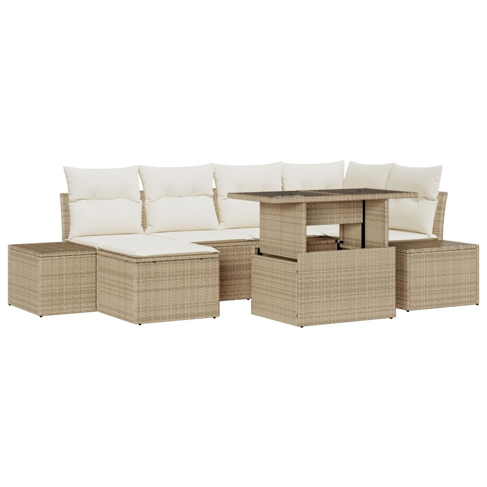vidaXL 7-delad trädgårdsoffa med kuddar Beige Poly Rattan